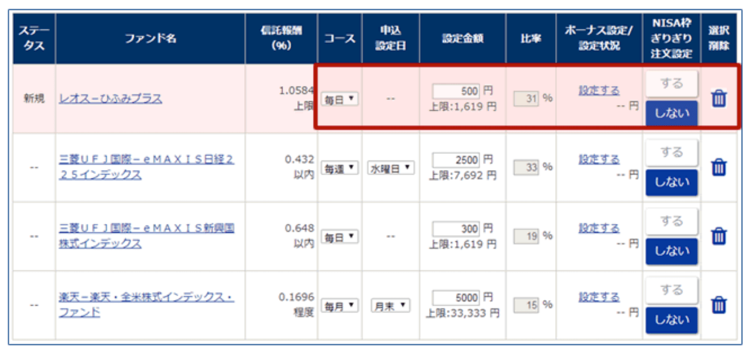 積立金額の設定